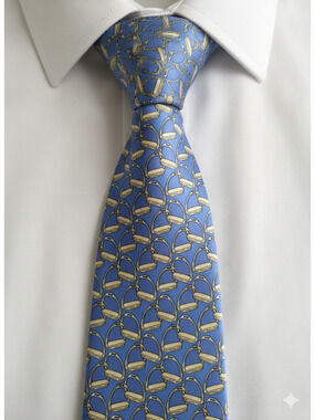 Brooks Brothers blue equestrian horse gold stirrups silk tie - 60" - corporate